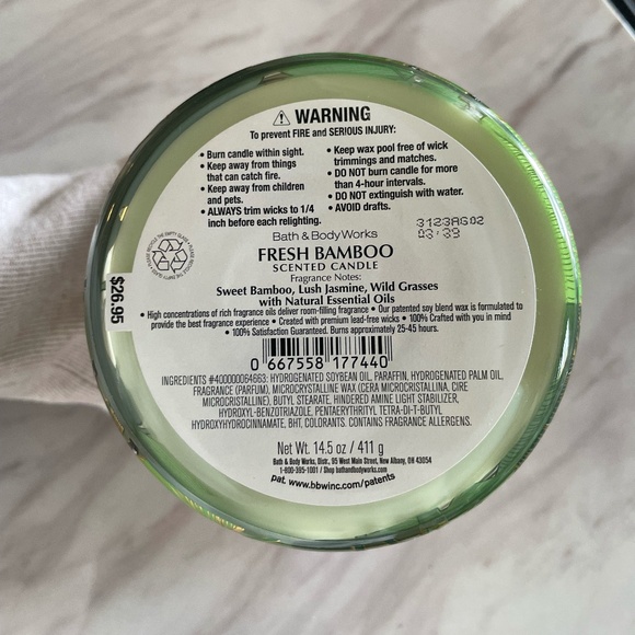 BATH & BODY WORKS FRESH BAMBOO 3 WICK CANDLE 14.5 OZ - Picture 10 of 10